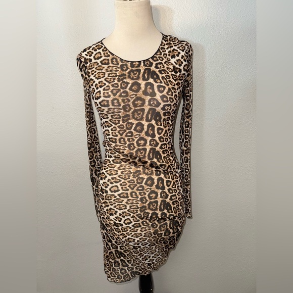 Tiger Mist Aarya Sheer Leopard Print Long Sleeve Body-Con Dress Size small - Picture 6 of 11